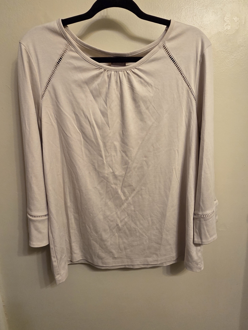 Chico's Size 2 Cream Coastal Boho Chic Ladder Trim Raglan Cotton Blouse L XL